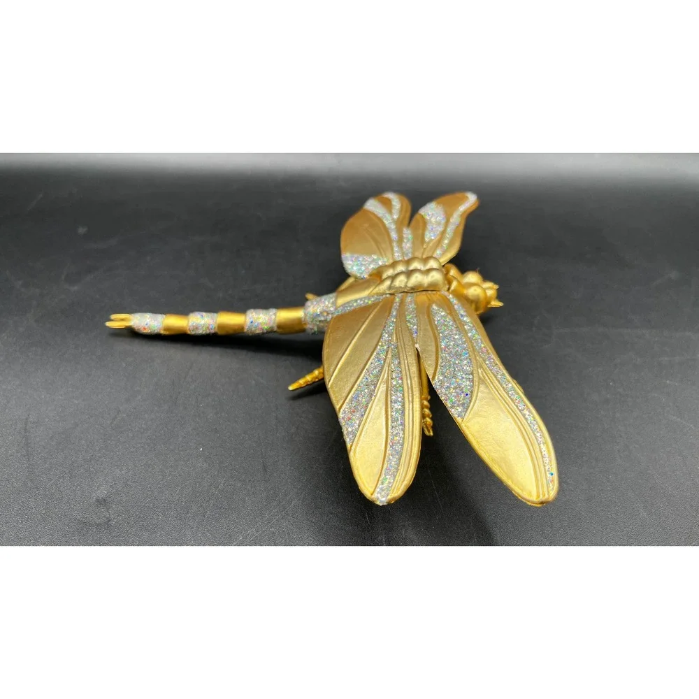 Gold Glitter Insect Ornament Set Dragonfly Ladybug Clip Holiday Decor 2pc Taiwan